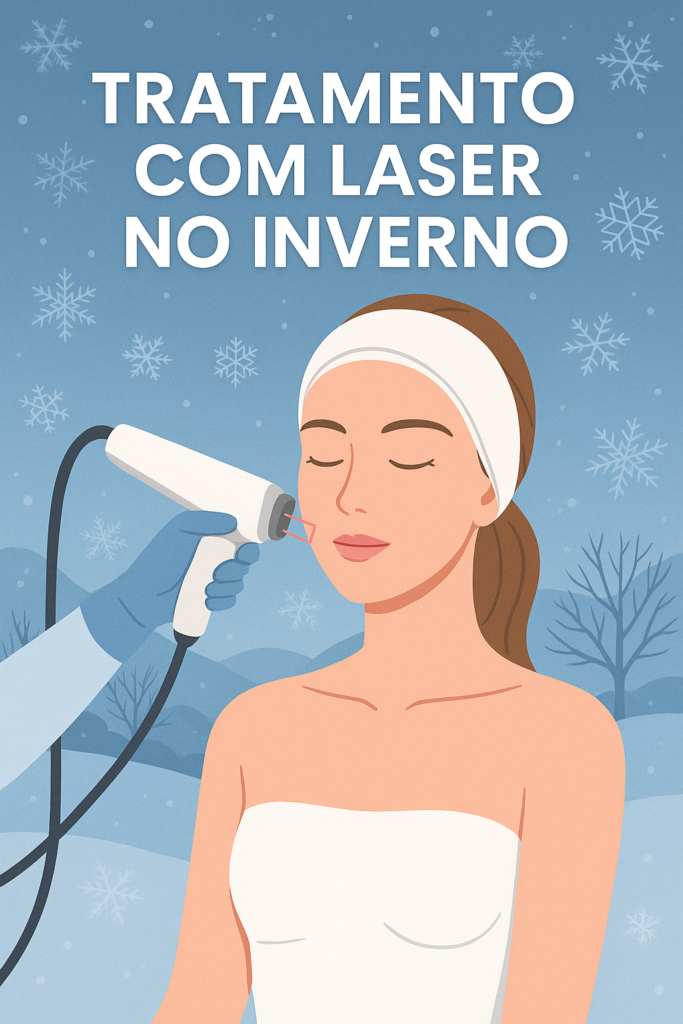 Ilustração que mostra uma mulher fazendo tratamento com Laser no inverno no rosto